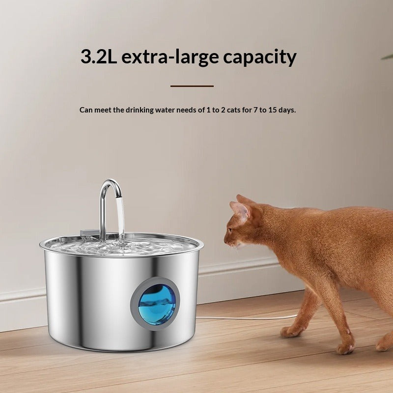 Fuente Automática de Agua para Gatos de Acero Inoxidable