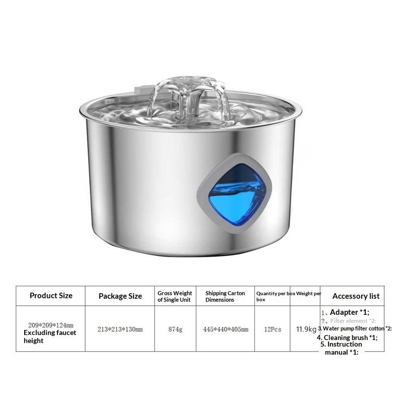 Fuente Automática de Agua para Gatos de Acero Inoxidable